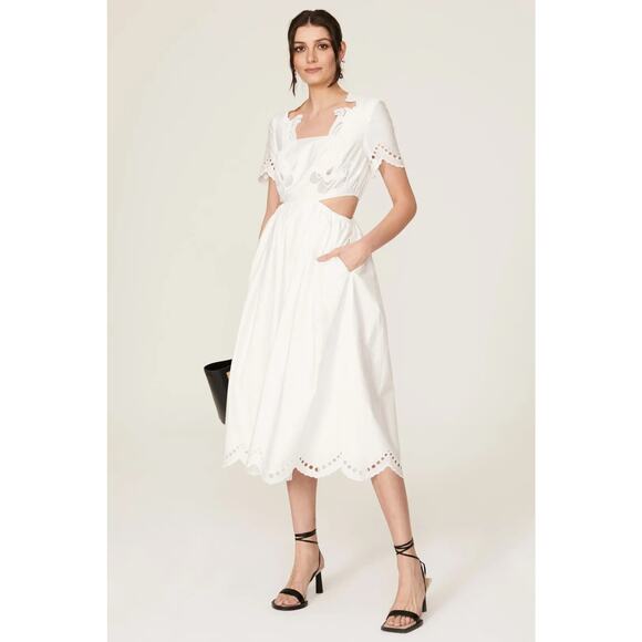 Self-Portrait White Broderie Anglaise Cutout Midi Dress Scallop A-Line 4 - Picture 1 of 12